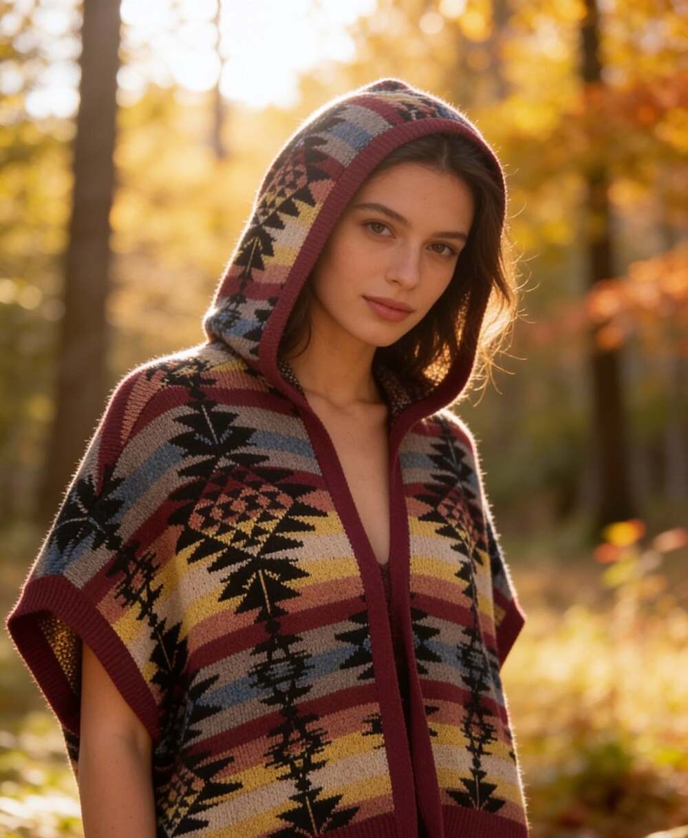 American Eagle Outfitters Hooded Poncho Vest XS/S Aztec